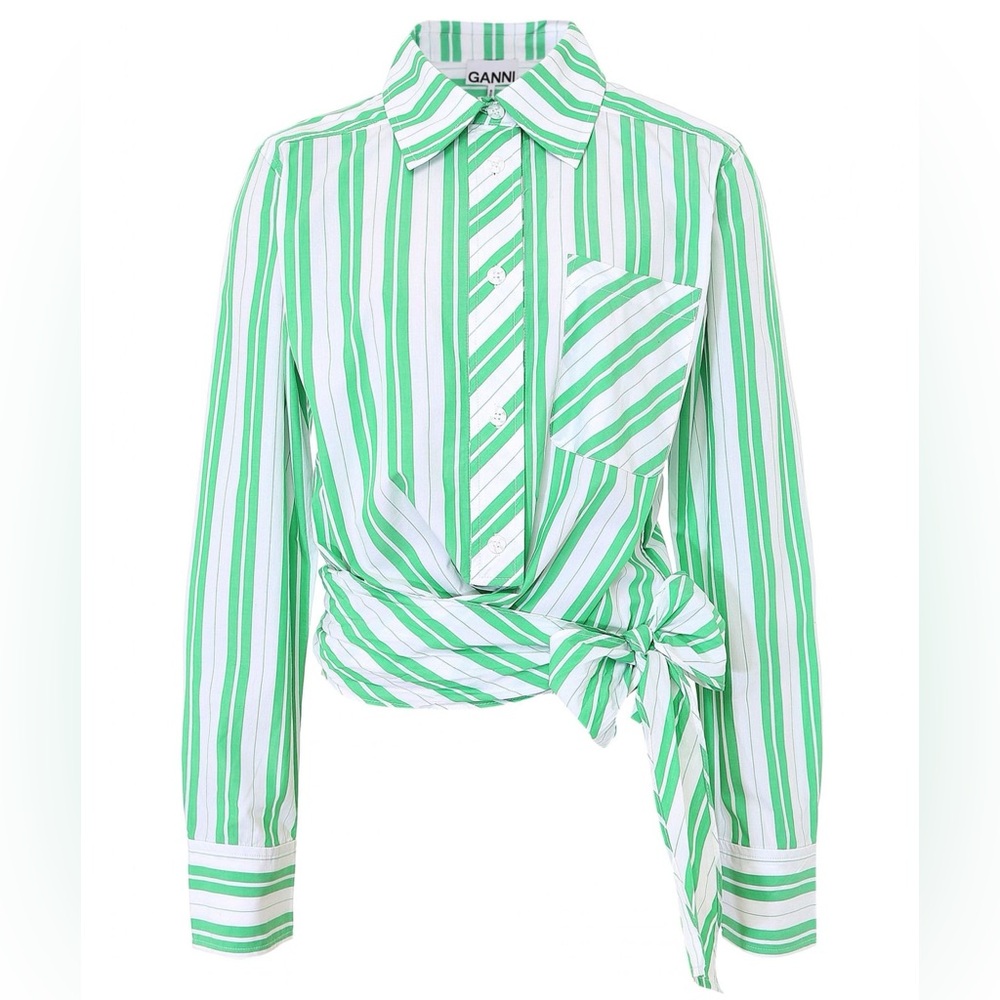 Ganni Stripe Cotton Wrap Shirt
